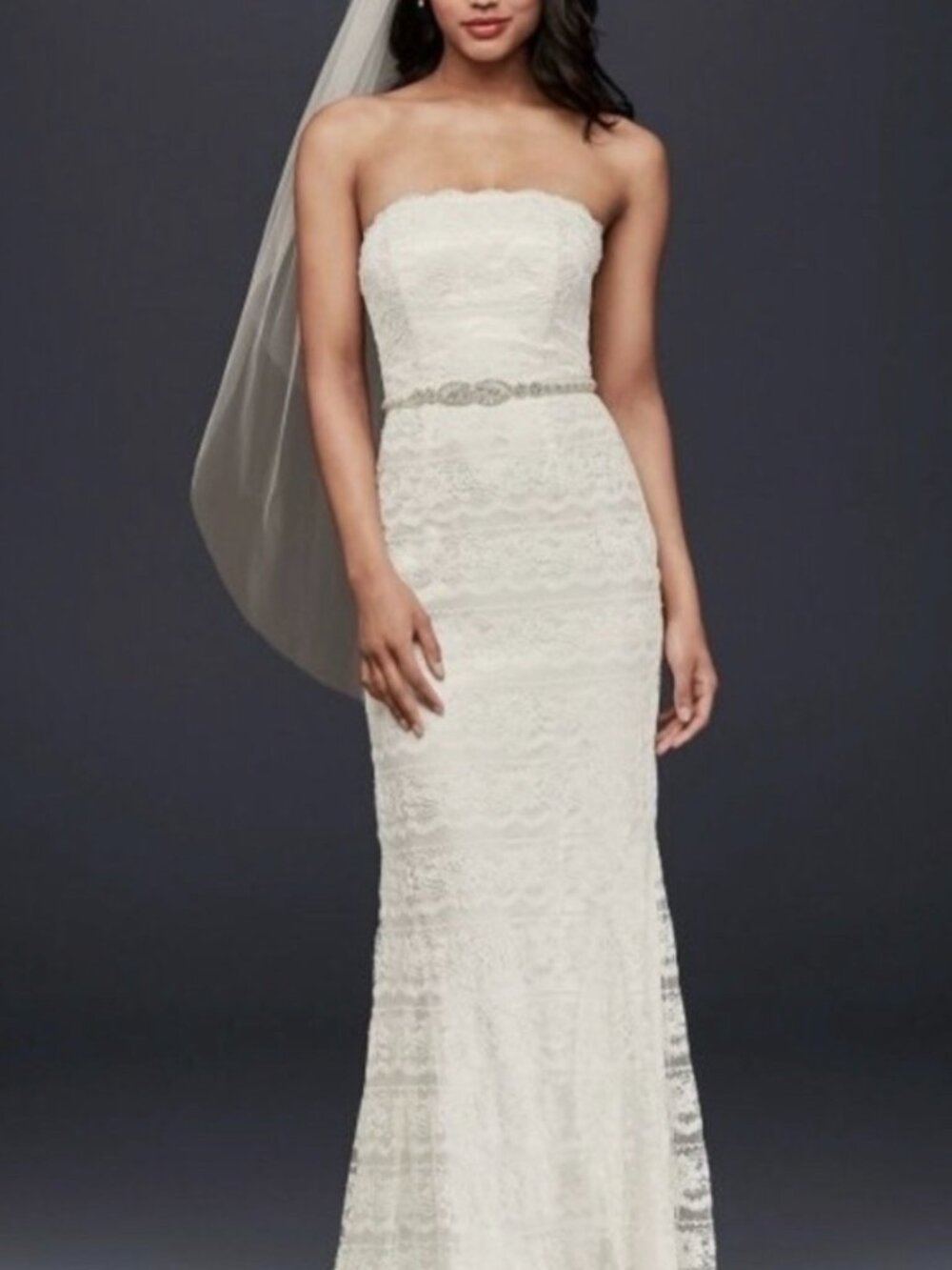 David’s Bridal Strapless Galina White Lace Dress - Picture 2 of 13